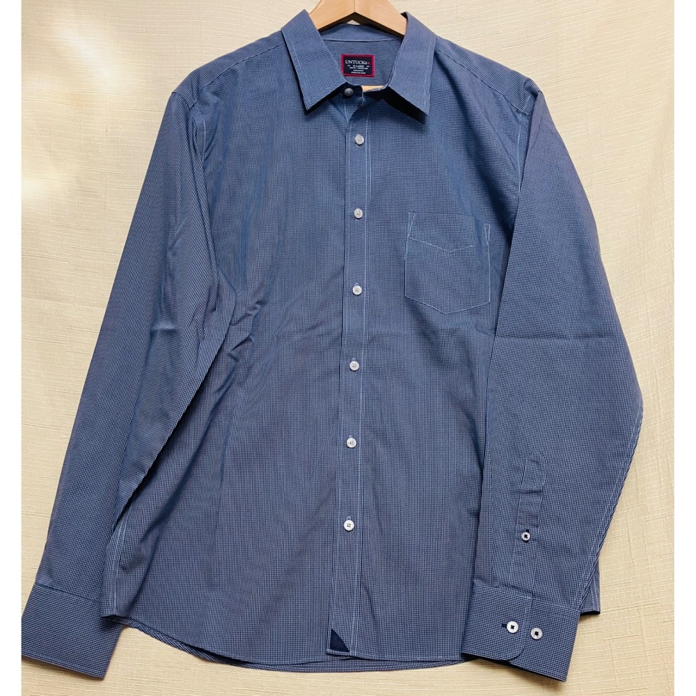 UNTUCKit Button Down Mens XL Blue Excellent Slim Fit Wrinkle Free Micro Check - Picture 8 of 10